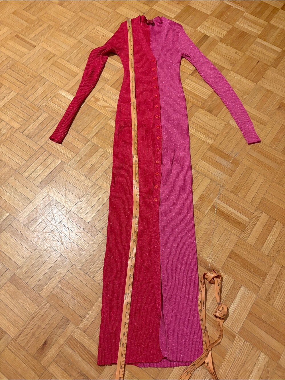 Staud Two-Tone Pink & Fuchsia Long Button-Front Knit Dress - Picture 4 of 13